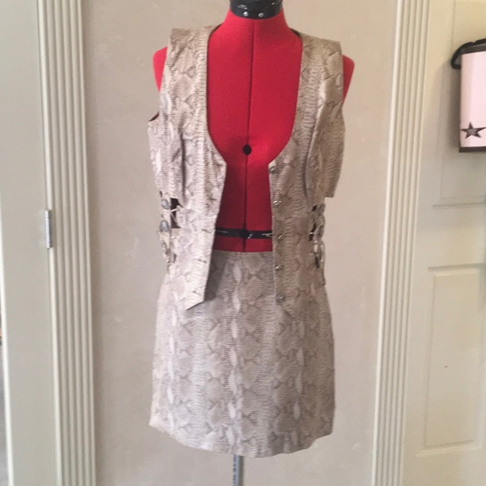 Snakeskin skirt and vest outfit